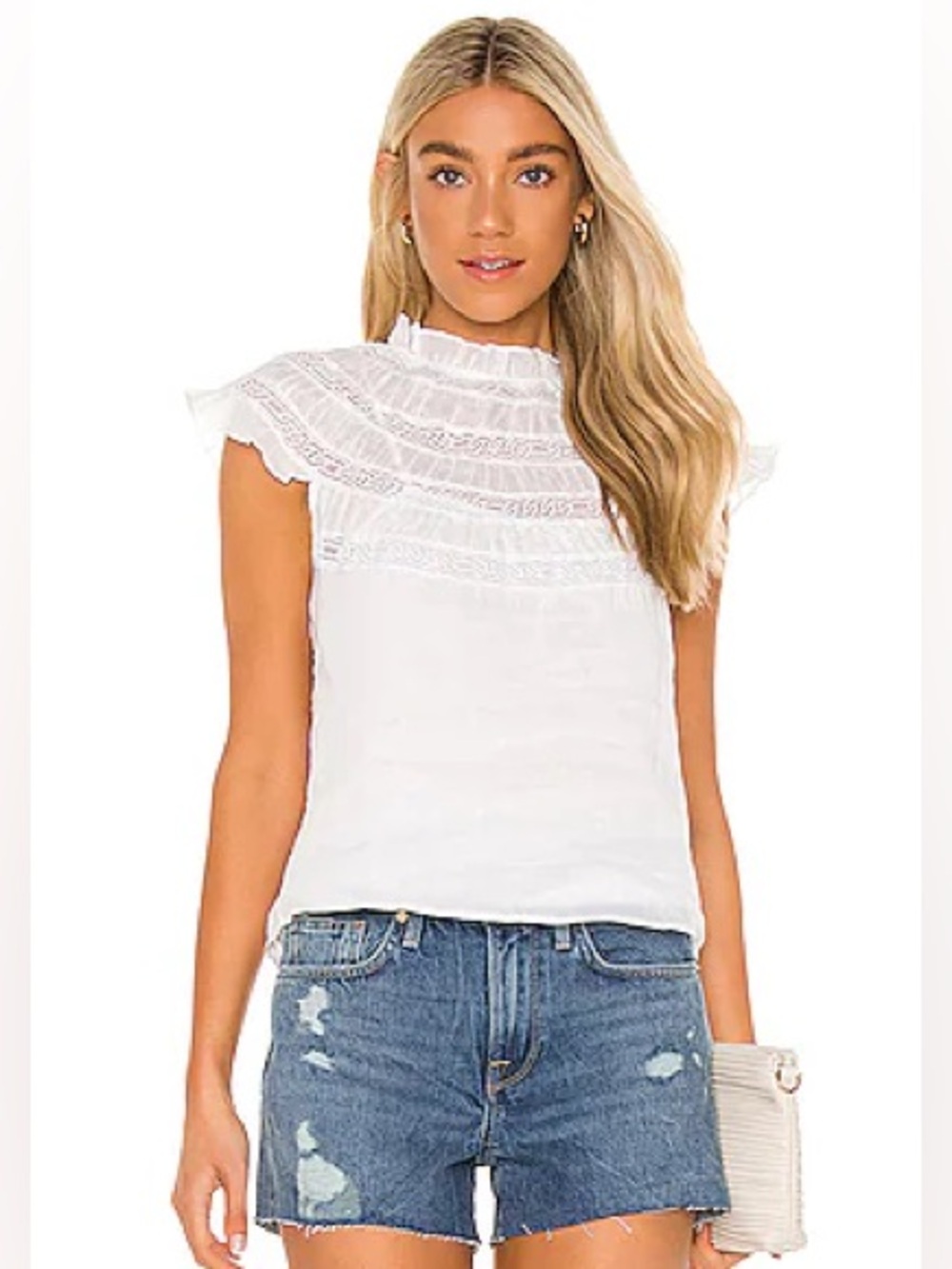 Frame Cotton Lace Inset Top, Sz Med, EUC